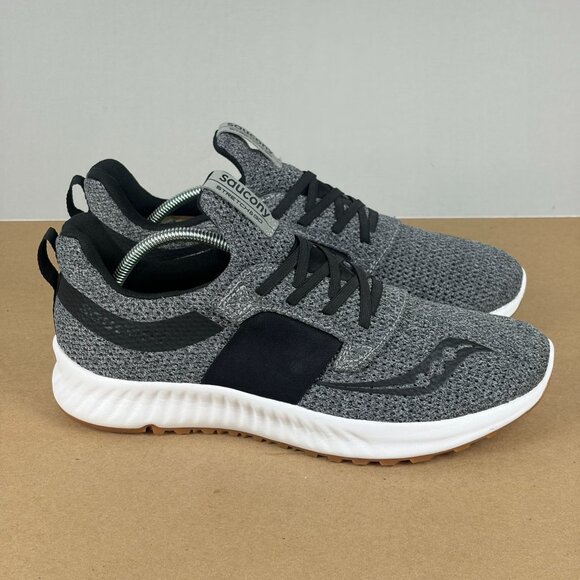 Saucony Stretch & Go Pull On Athletic Shoes Mens 9 Gray Black Knit Run Walk - Picture 3 of 10